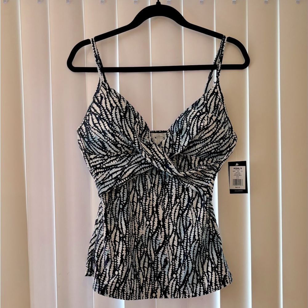 Nine West Bathing Suit Tankini Top Navy, White, & Light Blue Size XLG